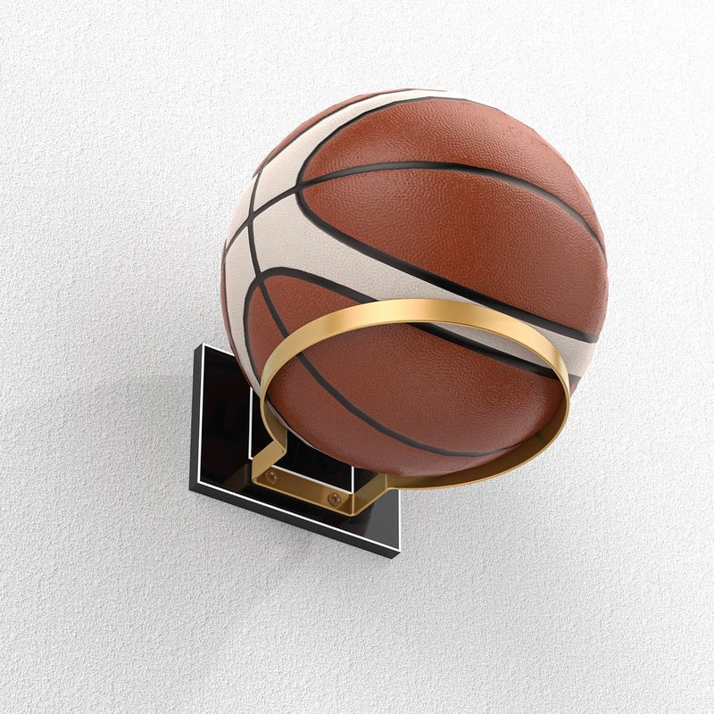UoYeet Ball Holder Wall Mount for Basketball, Soccer, Football & Volleyball, Wall-Mounted Ball Display Rack with Acrylic Base & Gold Metal Ring, Sports Ball Storage for Boys Room, Garage, Gym, Office - Image 2